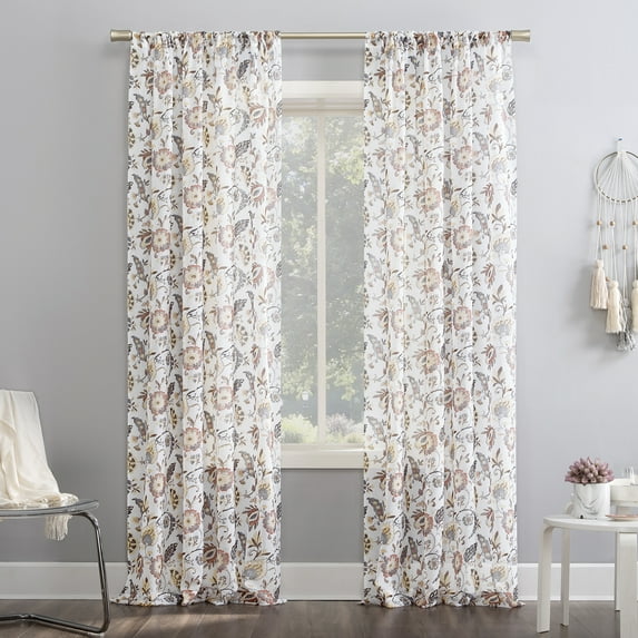 No. 918 Sarita Floral Print Sheer Rod Pocket Curtain Panel
