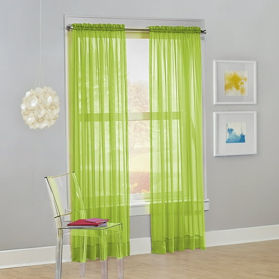 No. 918 Siren Voile Sheer Rod Pocket Curtain Panel, 59"x63", Lime Green