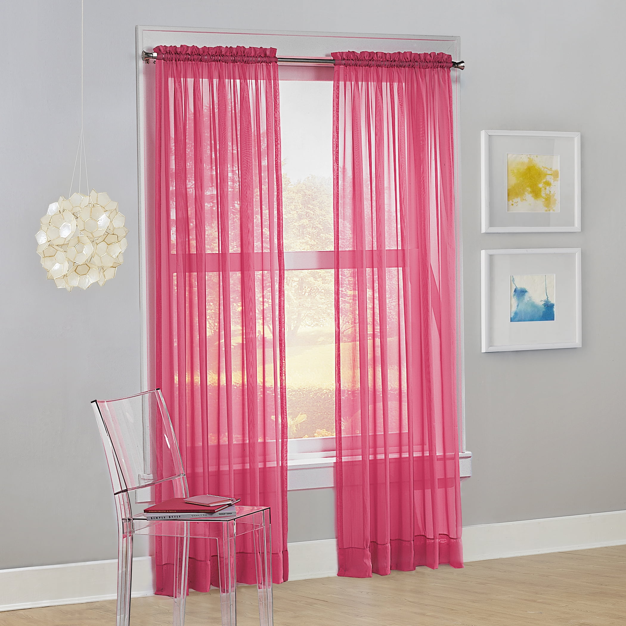 Pink Sheer Polyester Rod Pocket Curtain Panel 59" x 63"