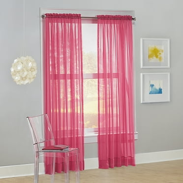 No. 918 Siren Voile Sheer Rod Pocket Curtain Panel, 59"x63", Pink