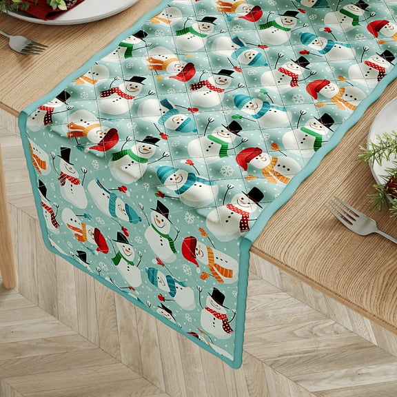 No. 918 Snow Globe Holiday Kitchen Table Runner, 14"X72", Cool Blue