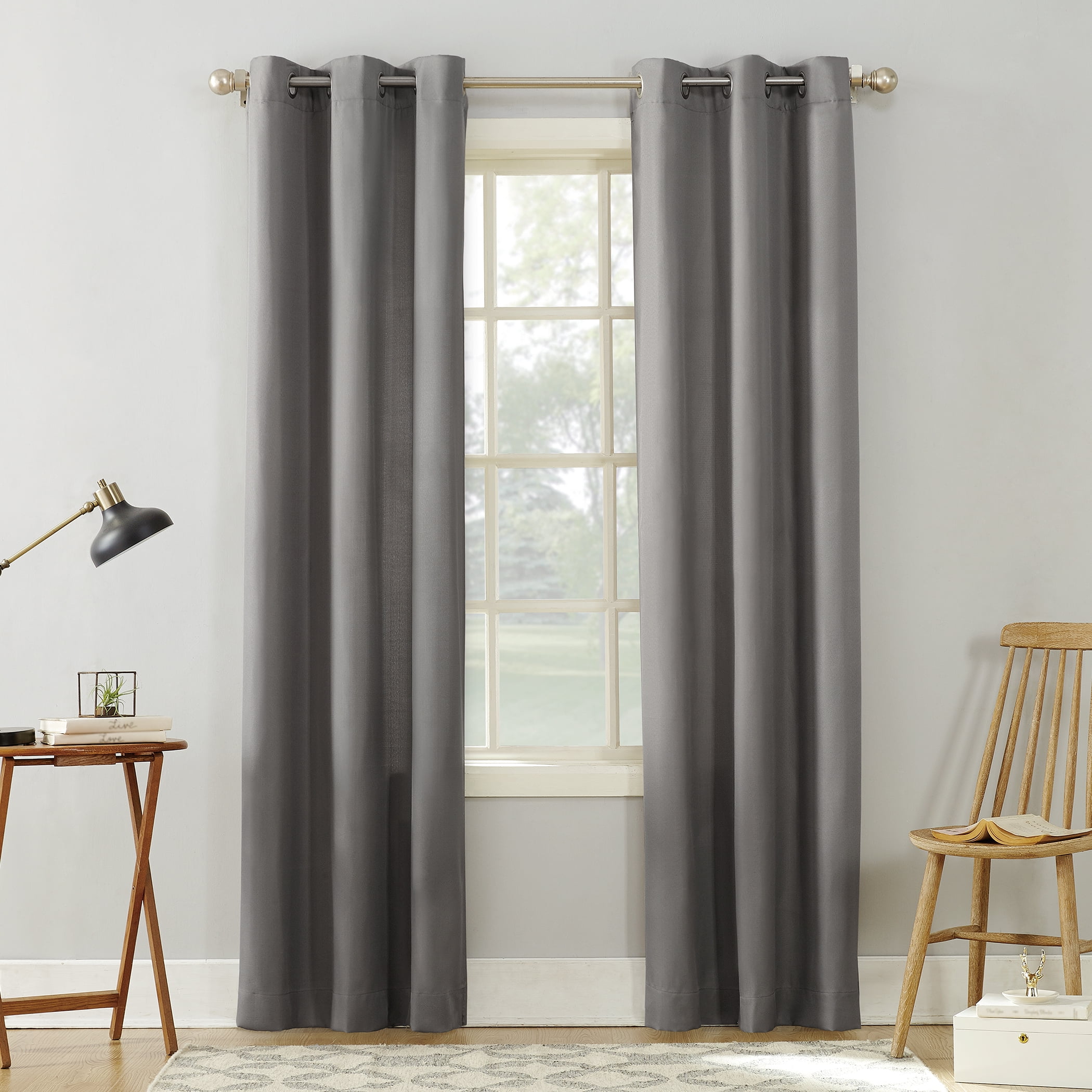 No. 918 Sora Casual Textured Semi-Sheer Grommet Curtain Panel, 40"x63", Gray