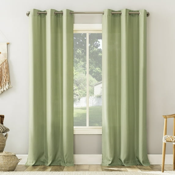 No. 918 Sora Casual Textured Semi-Sheer Grommet Curtain Panel, 40"x95", Sage Green