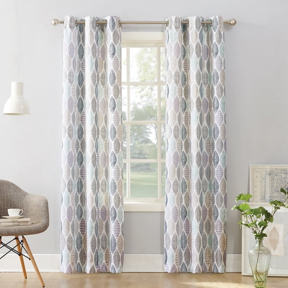 No. 918 Sora Print Leaf Print Semi-Sheer Grommet Curtain Panel, 40"x95", White