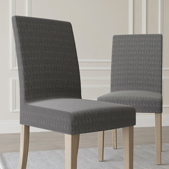No. 918 Sparta 2-Pack Houndstooth Textured Stretch Fit Elastic Dining Chair Cover Pair, Gray