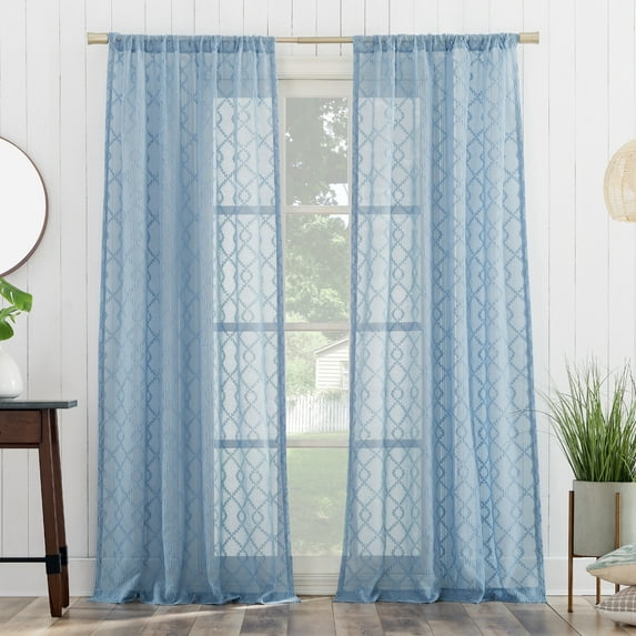 No. 918 Tina Geometric Clipped Semi-Sheer Rod Pocket Curtain Panel, 50"x84", Tranquil Blue