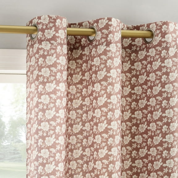 No. 918 Talia Tonal Floral Semi-Sheer Grommet Curtain Panel, 40"W X 63"L, Dusty Terracotta