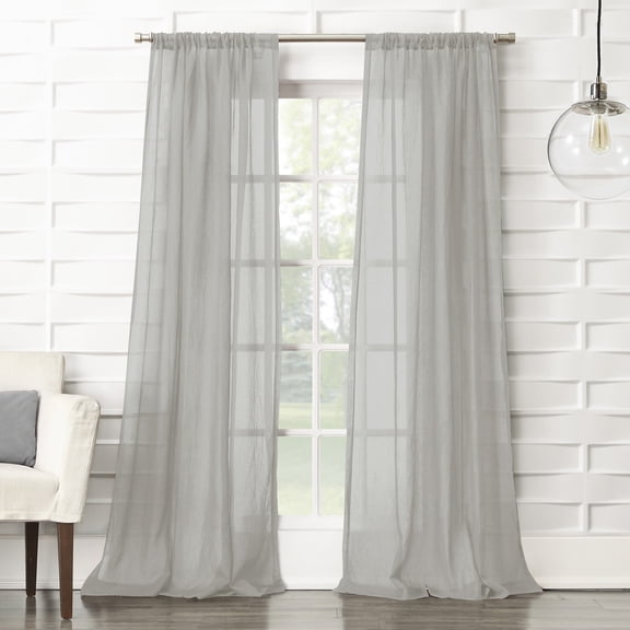 No. 918 Vida Crushed Texture Semi-Sheer Rod Pocket Curtain Panel, 50"x108", Silver Gray