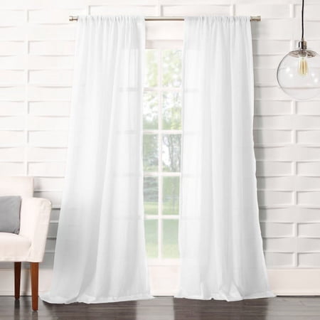 No. 918 Vida Crushed Texture Semi-Sheer Rod Pocket Curtain Panel, 50"x84", White