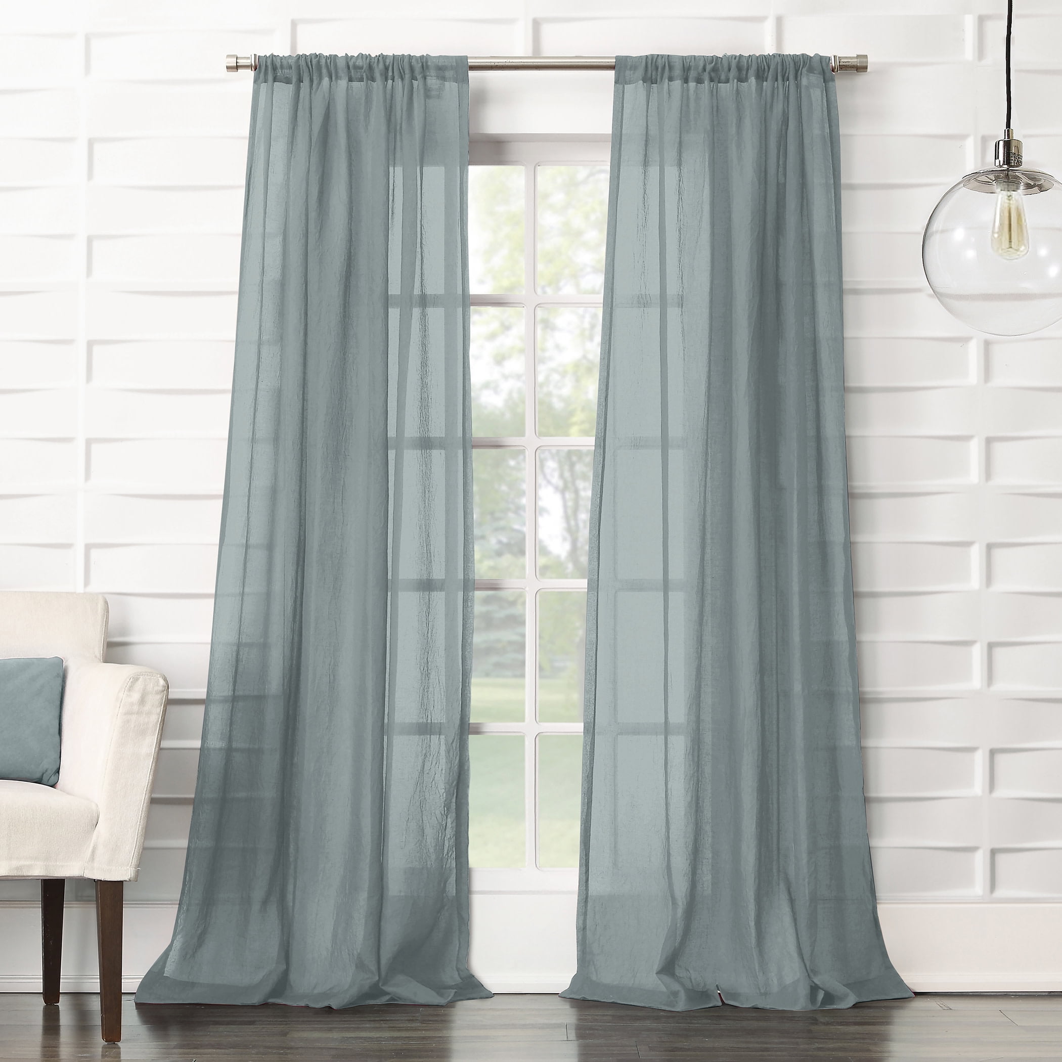 Harbor Blue 95" Sheer Polyester Rod Pocket Curtain Panel