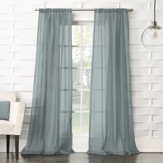 No. 918 Vida Crushed Texture Semi-Sheer Rod Pocket Curtain Panel, 50"x95", Harbor Blue