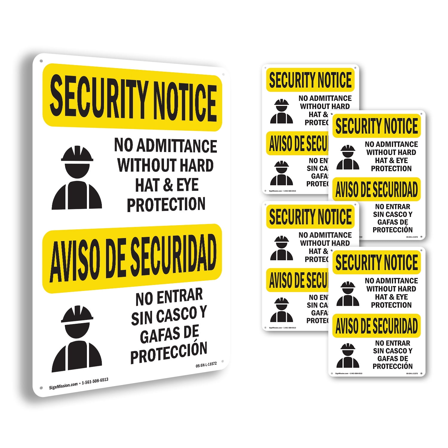 No Admittance Hard Hat Bilingual OSHA Security Notice Rigid Plastic ...