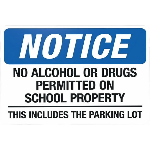 No Alcohol Or Drugs Permitted On School Property (Including Parking Lot) Warning Sign - 8"x12" Metal Security Decor, for Business Office Road Home
