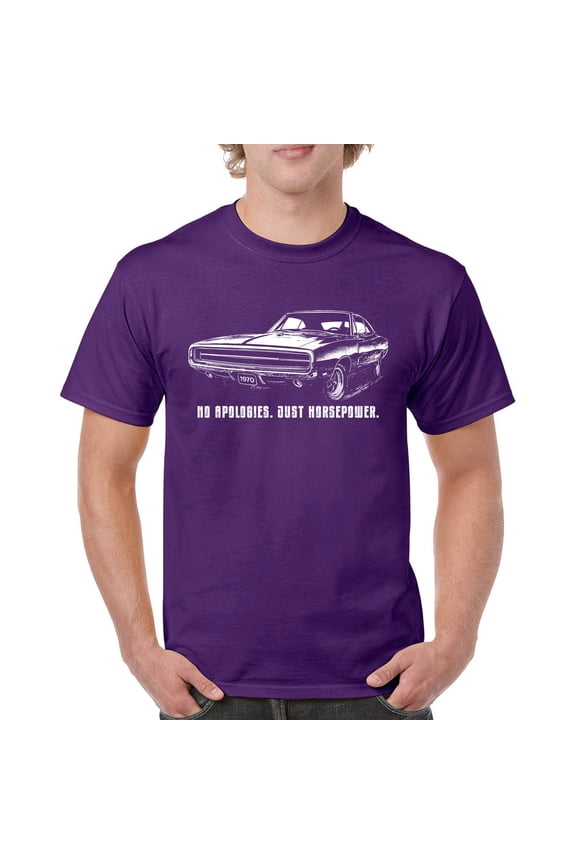 No Apologies Just Horsepower T-shirt Vintage 1970 Muscle Car Retro Classic American Power Performance Men's Tee