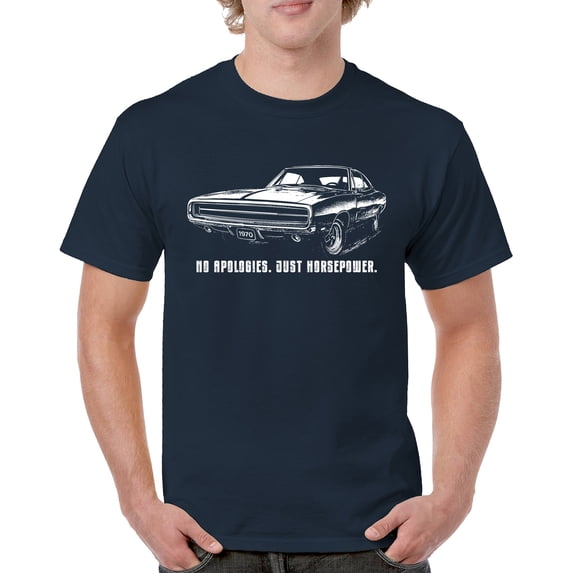 No Apologies Just Horsepower T-shirt Vintage 1970 Muscle Car Retro Classic American Power Performance Men's Tee