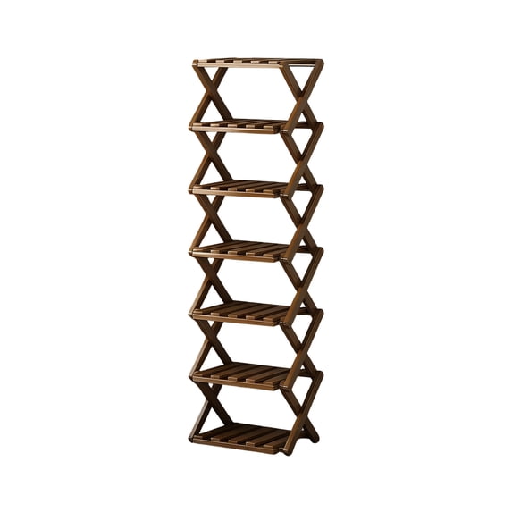 No-Assembly Bamboo Rack, 2-10 Tiers Bamboo Shoe Rack, Foldable Bamboo Vertical Shoe Organizer, Multifunctional & Space-Saving, For Entryway, Closet, Corner, Bedroom, Hallway (Walnut, 7 Tiers)