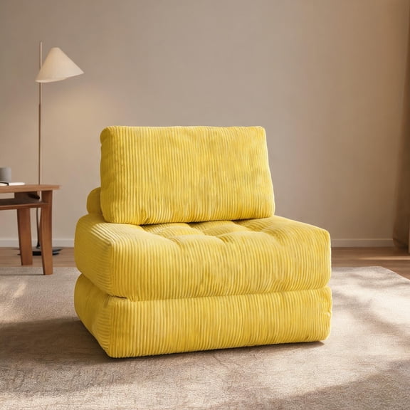 No-Assembly Corduroy Foam Bean Bag Lounger, Sunny Yellow 2-Seater for Living Room, Bedroom and Dorm