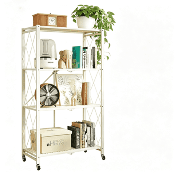No-Assembly Foldable White 4-Tier Kitchen Storage Shelf