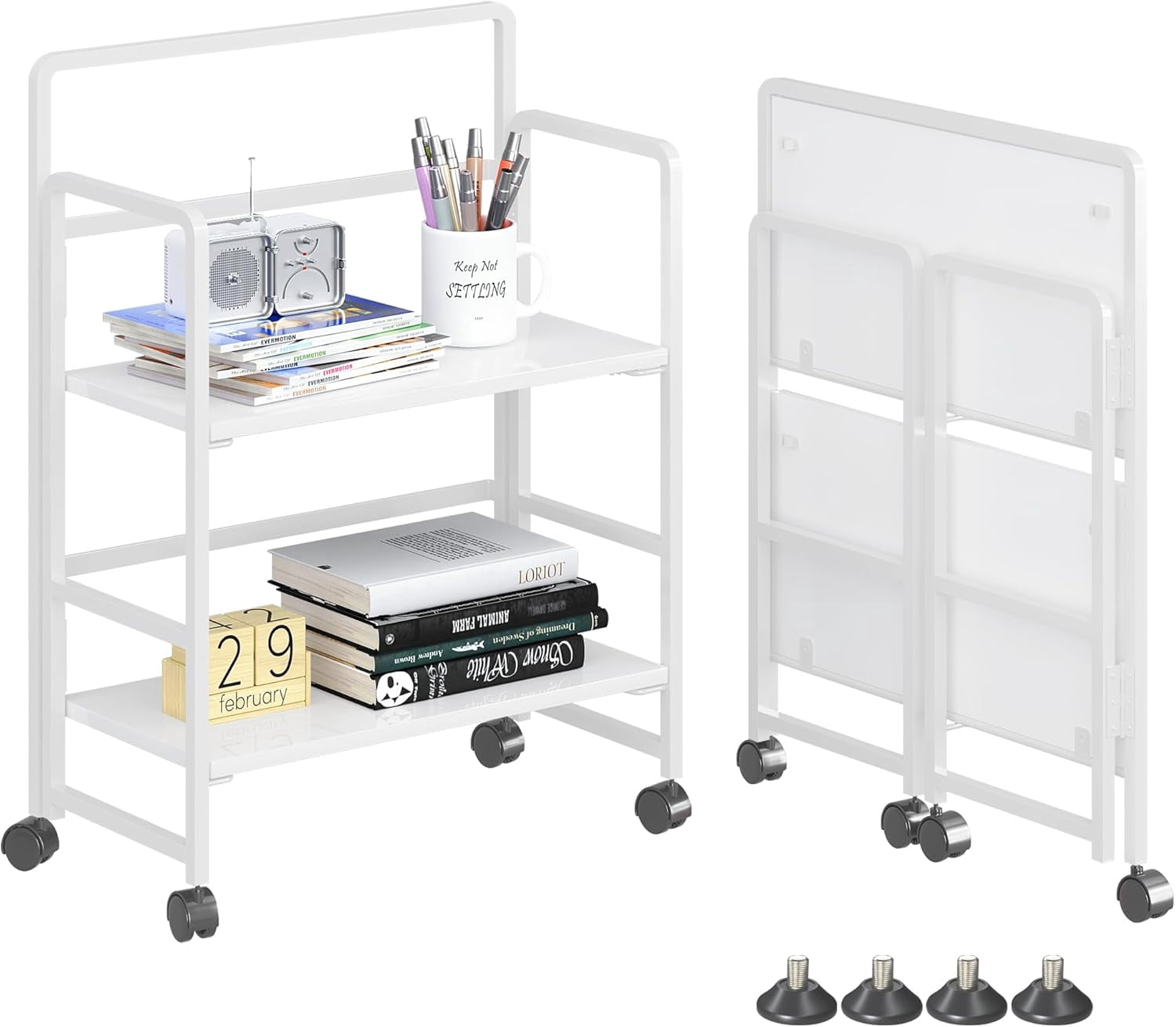 Study Rack Organiser No-Assembly Folding Bookshelf Storage Shelves 5 Tiers Vintage Bookcase ...