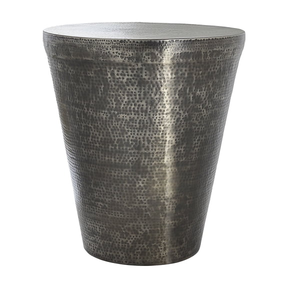 No Assembly Living Area Side Table - Grey Metal Drum For Decor Glamorous Home Silver Accent