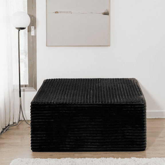 No Assembly Required Modular Sectional Sofa Black Plush Corduroy Fabric