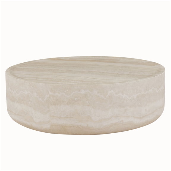 No Assembly Round Coffee Table, Faux Marble Textured Top 39.37 Inch Living Room Table Durable Fiberglass