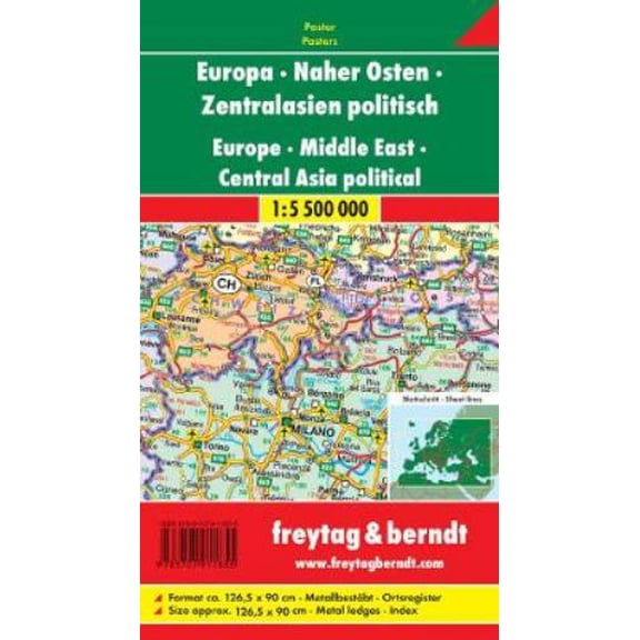 Europe - Middle East - Central Asia Map Provided with Metal Ledges/Tube 1:5 500 000 (Paperback)
