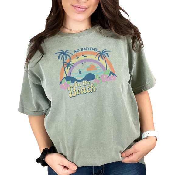 No Bad Day on the Beach, Retro Tropical & Summer Art, Moss Comfort Colors T-Shirt, 3XL