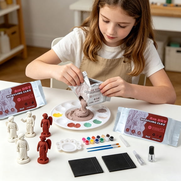 No-Bake Air Dry Clay Modeling Kit, Complete Sculpting Set with Clay, Paint Brushes, and Finishing Tools, Non-Toxic DIY Craft Supplies for Handmade Sculptures, Decorations, and Art Creations