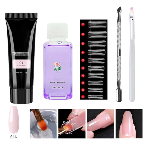 No-Base Extension Gel Set S286-01N - Quick Nail Extension Gel Kit with Stickers & Glue, Acrylic Nail Enhancement Set 30Ml, Nail Extension Easter Mother'S Day False Nail Makeup Organizers