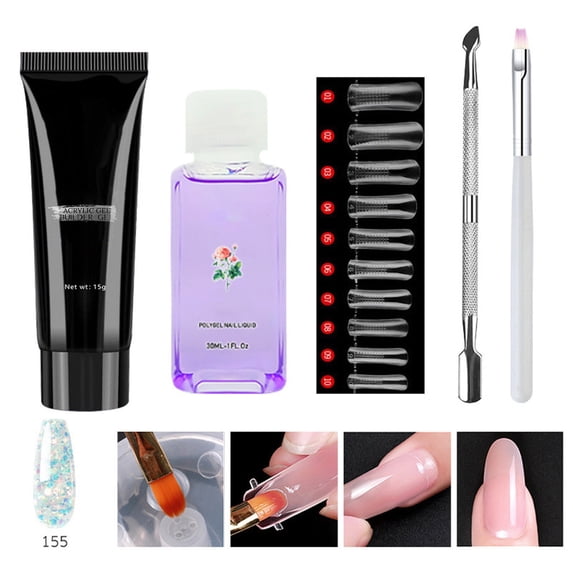 No-Base Extension Gel Set S286-155 - Quick Nail Extension Gel Kit with Stickers & Glue, Acrylic Nail Enhancement Set 30Ml, Nail Extension Easter Mother'S Day False Nail Makeup Organizers