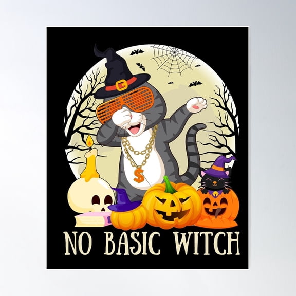 No Basic Witch Dabbing Cat Poster Wall Art, Modern Wall Decor For Living Room Bedroom, 8x12 UNFRAMED