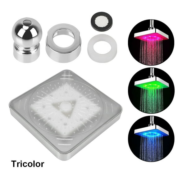 No Batteries Rainfall Top Spray 7 Colors Gradual Changing LED Shower Head (3 color square)