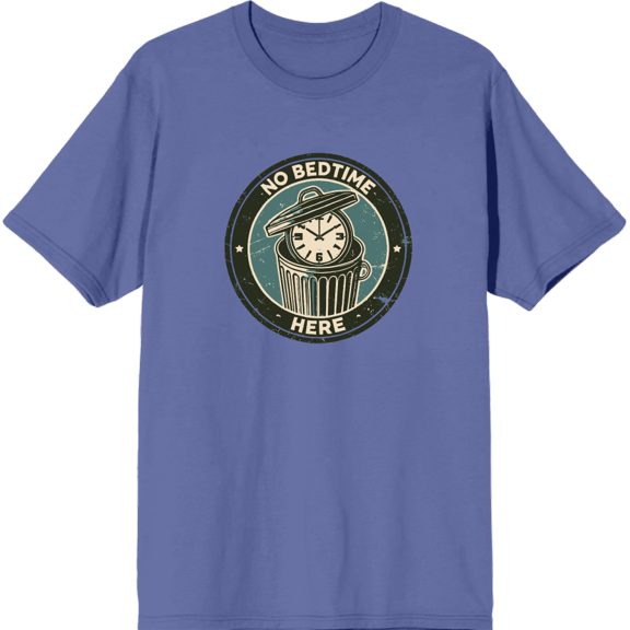 No Bedtime Here
 Adult Blue Crew Neck Short Sleeve Tee-3XL