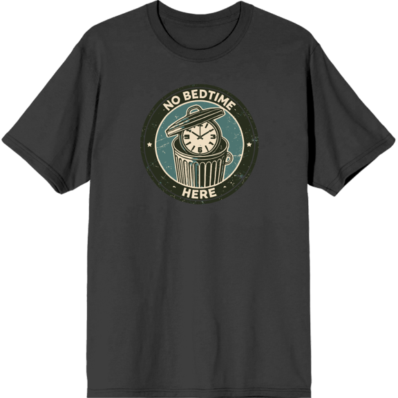No Bedtime Here
 Adult Charcoal Crew Neck Short Sleeve Tee-XS