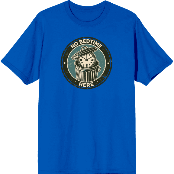No Bedtime Here
 Adult Royal Blue Crew Neck Short Sleeve Tee-XXL