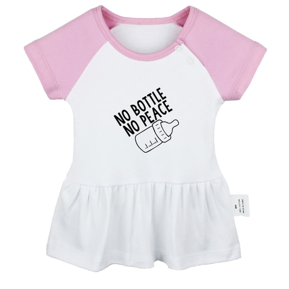 No Bottle No Peace Funny Dresses For Baby, Newborn Babies Skirts, Infant Princess Dress, 0-24M Kids Graphic Clothes (Pink Raglan Dresses, 0-6 Months)