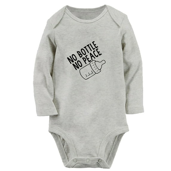 No Bottle No Peace Funny Rompers, Newborn Baby Unisex Bodysuits, Infant Jumpsuits, Toddler 0-12 Months Kids Long Sleeves Oufits (Gray, 0-6 Months)