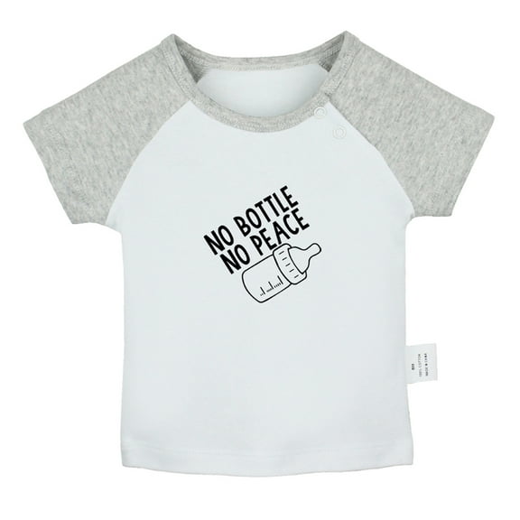 No Bottle No Peace Funny T shirt For Baby, Newborn Babies T-shirts, Infant Tops, 0-24M Kids Graphic Tees Clothing (Short Gray Raglan T-shirt, 6-12 Months)