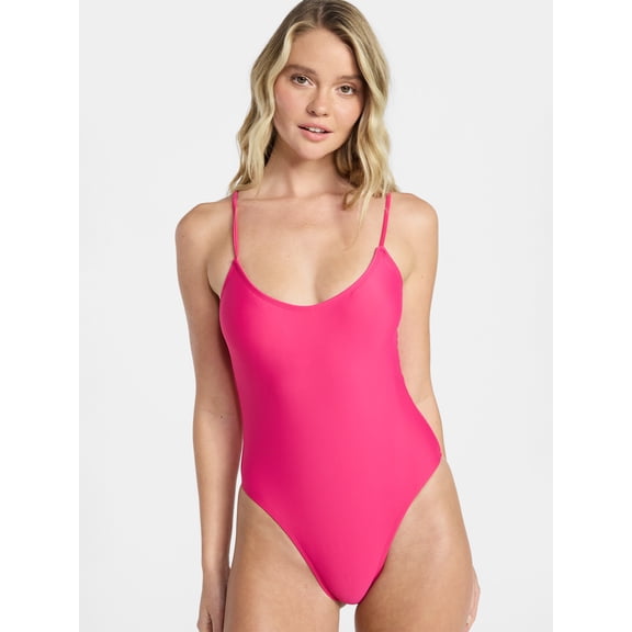 No Boundaries Essentials Scoop Neck One-Piece Swimsuit, Women’s XXS-XXL