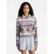 No Boundaries Christmas Quarter Zip Mock Neck Plush Top with Long Sleeves, Women's