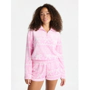 NO BOUNDARIES Christmas Quarter Zip Mock Neck Plush Top with Long Sleeves, Women's