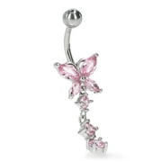 No Boundaries Women's 14G Cubic Zirconia Butterfly Belly Ring