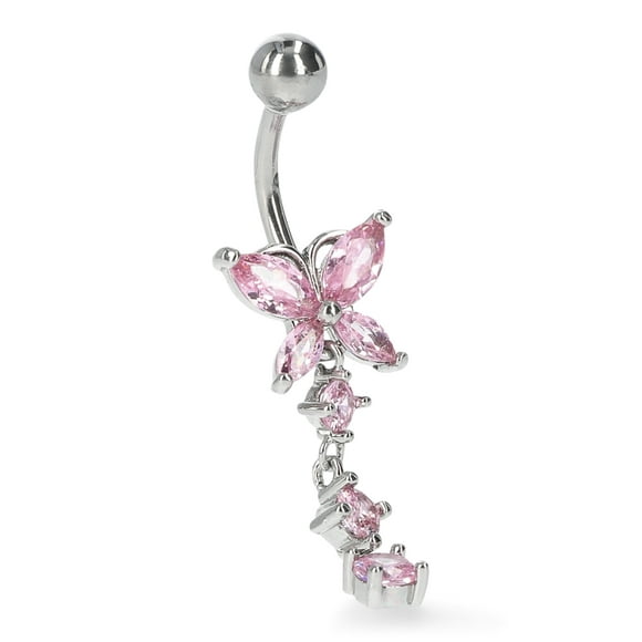 No Boundaries 14G Cubic Zirconia Butterfly Belly Ring, Women's