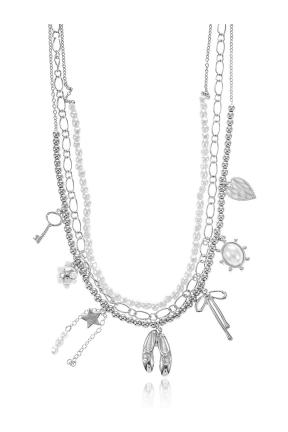 Silver-Tone Multi Charm Necklaces, 1-Piece, Womens