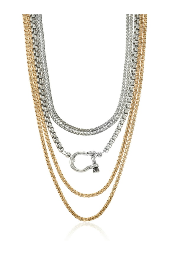 16" Mixed Metal Multi Row Necklaces Set, 4-Pieces, Womens