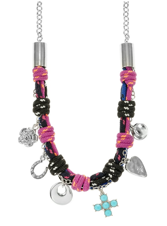 16" Multicolor Silver-Tone Paracord Necklace with Charms, 1-Piece, Womens