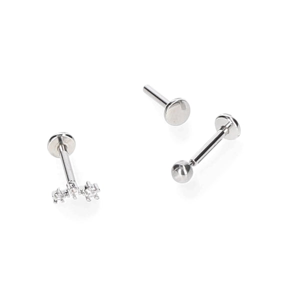 No Boundaries Women's CZ Cartilage Stud Pack, 3-Piece Stainless Steel Set