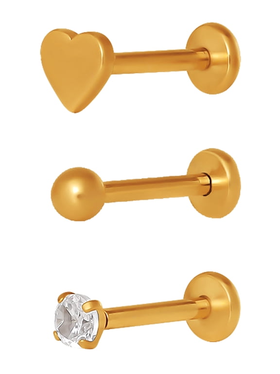 Women's Cartilage Heart Stud 3-Piece Set, Gold-Tone