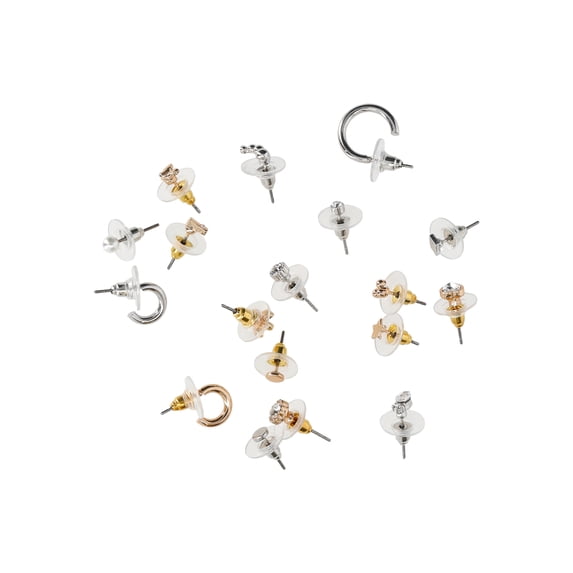 No Boundaries Women's Assorted Silver Tone and Gold tone Studs and Hoops Earrings, 18 Piece Set